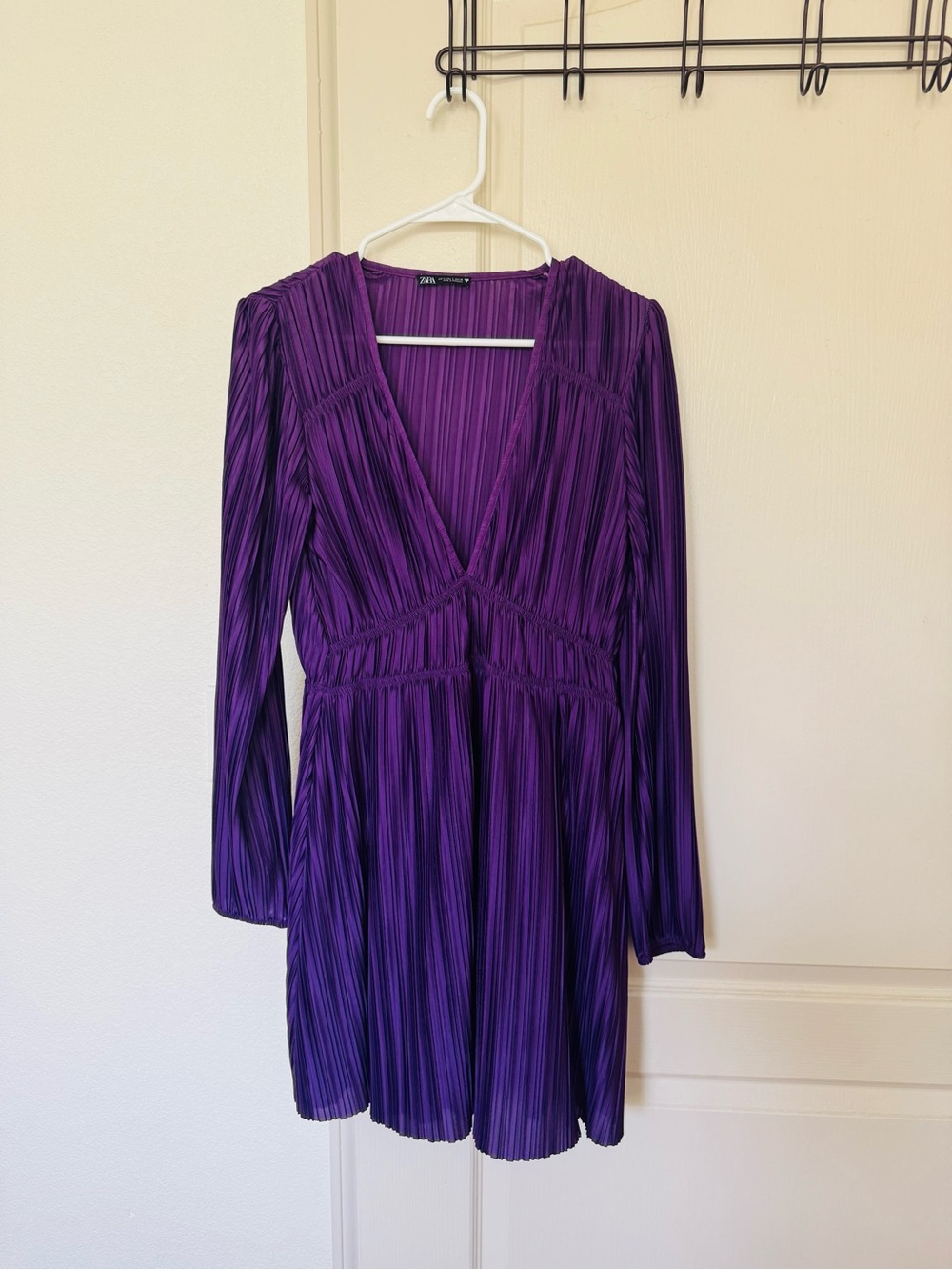Zara Deep Purple Pleated V-Neck Dress